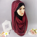 Top vente tendance Femmes belle bonne couleur chaude article imprimé écharpe perle mousseline de soie pierre musulman hijab